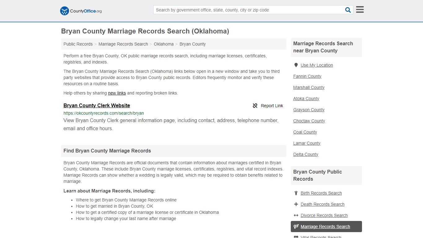 Bryan County Marriage Records Search (Oklahoma) - County Office