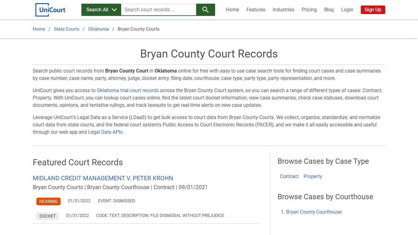 Bryan County Court Records | Oklahoma | UniCourt